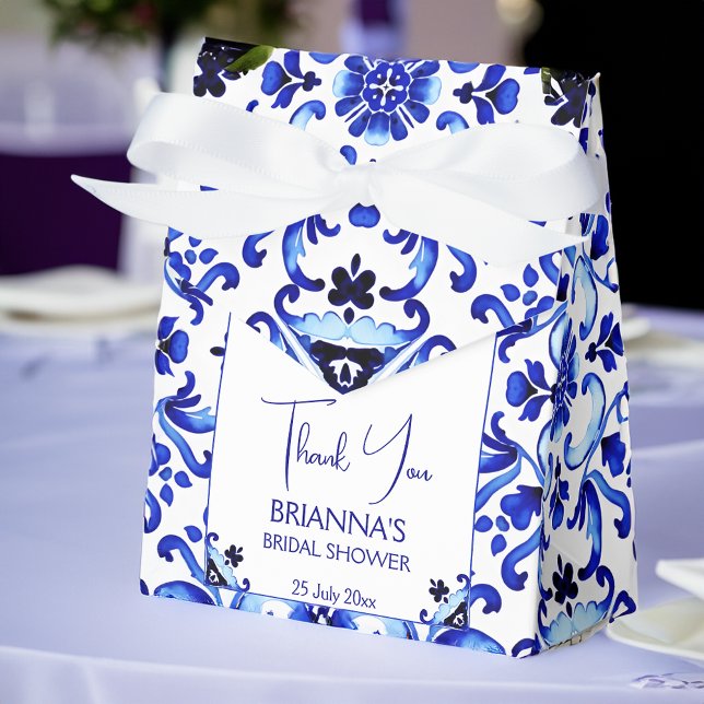 Ballotins Talavera azulejo bleu tuiles douches nuptiales mex (Talavera azulejo blue tiles vintage Mexican bridal shower Favor Boxes personalized printed favor box)