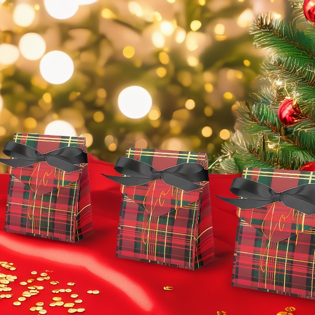 Ballotins Tartan Festif Rouge & Vert Or 'Joy' (Stylish Christmas Red and Green 'Joy' Tartan Plaid Holiday Gift Favor Boxes )