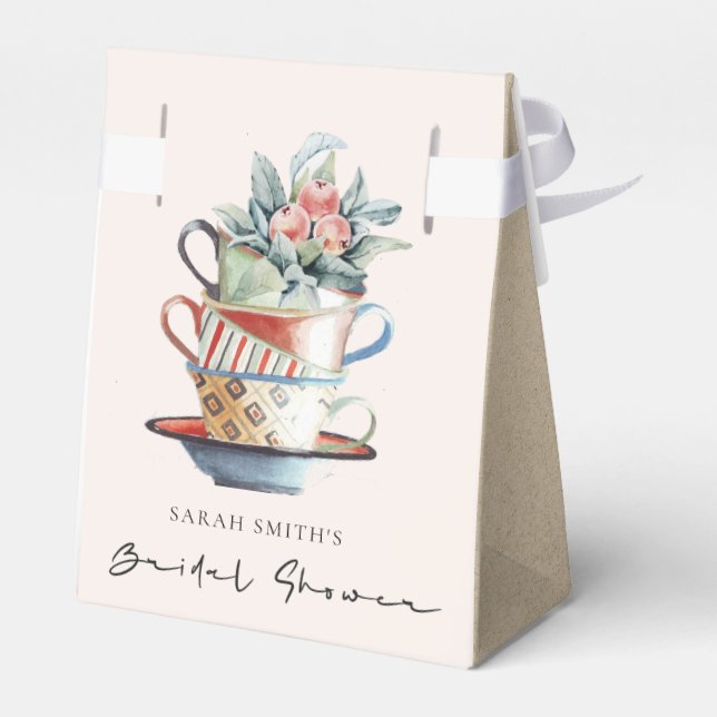 Ballotins Tasses empilées Blush Floral Mariage Shower Thé Pa (Arrière)