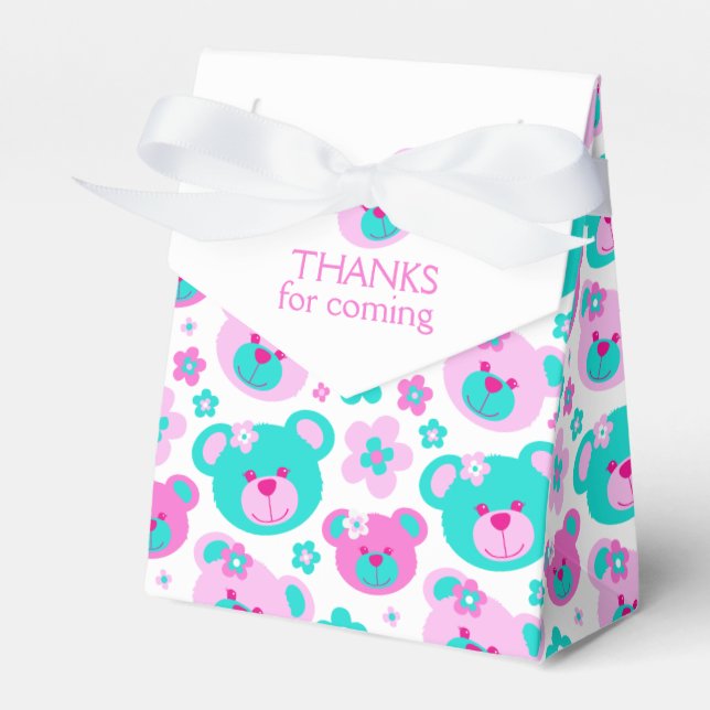 Ballotins Teddy ours visages et fleurs merci boîte cadeau (Verso)