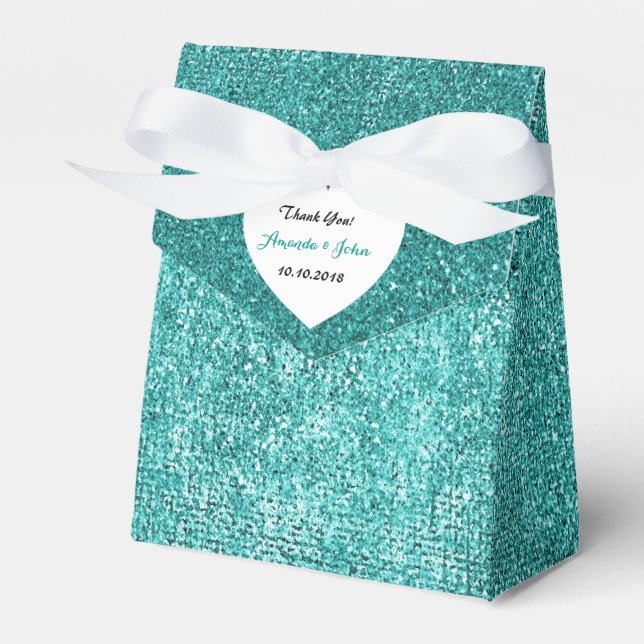 Ballotins Tiffany Green Metallic Aqua Blanc Faveur Merci (Verso)