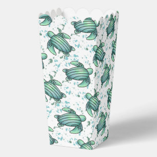 Ballotins tortue de mer aquarelle verte motif bleu animal