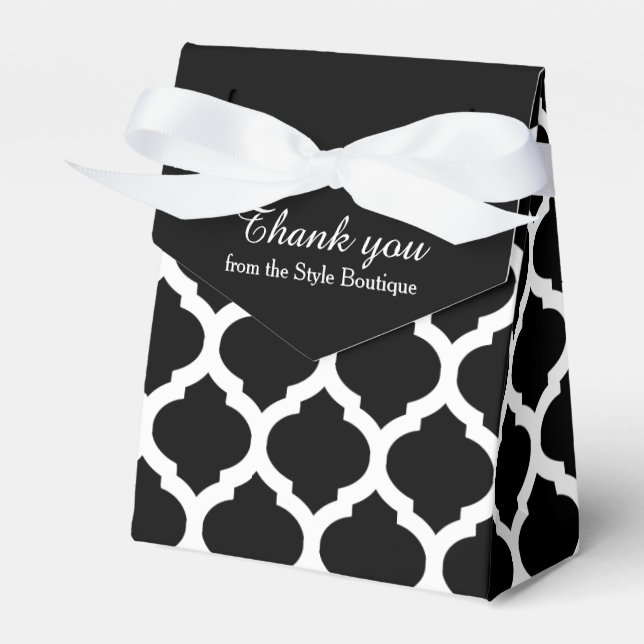 Ballotins Trellis noir et blanc motif merci boîte cadeau (Verso)