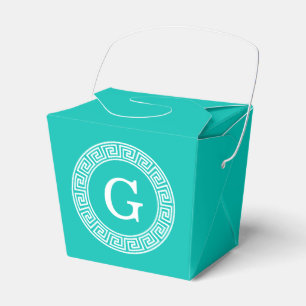 Ballotins Turquoise Blanc Clé grecque Cadre Ronde Monogramme