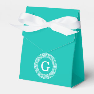 Ballotins Turquoise Blanc Clé grecque Cadre Ronde Monogramme