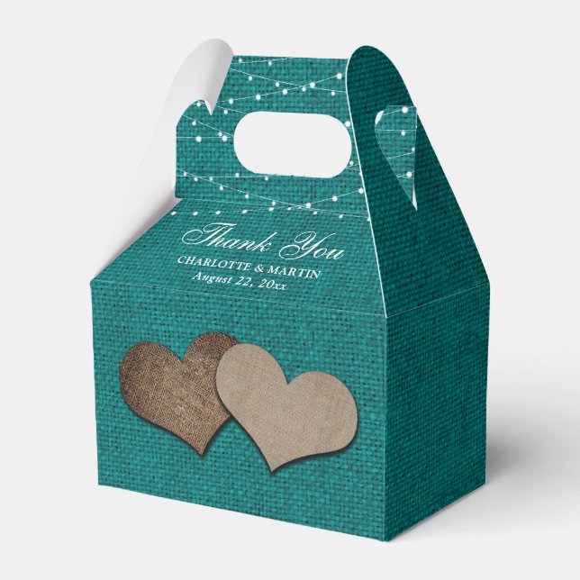 Ballotins Turquoise Burlap Mariage de coeur Merci (Verso)