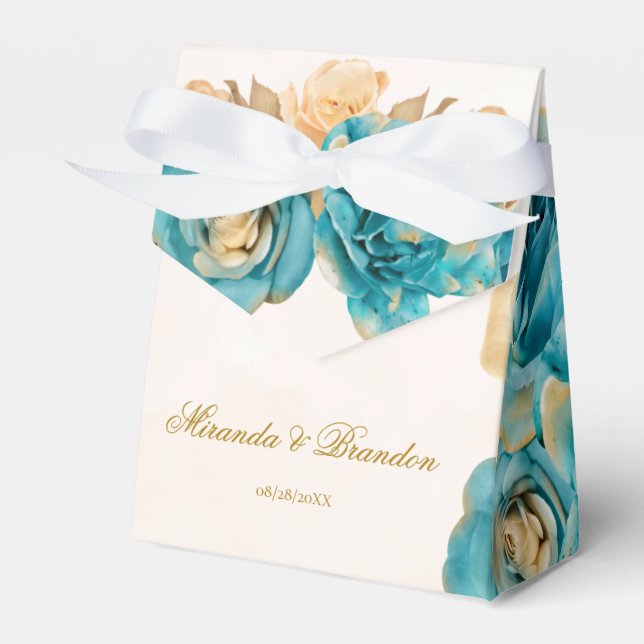 Ballotins Turquoise et crémeux or Florals Mariage (Verso)
