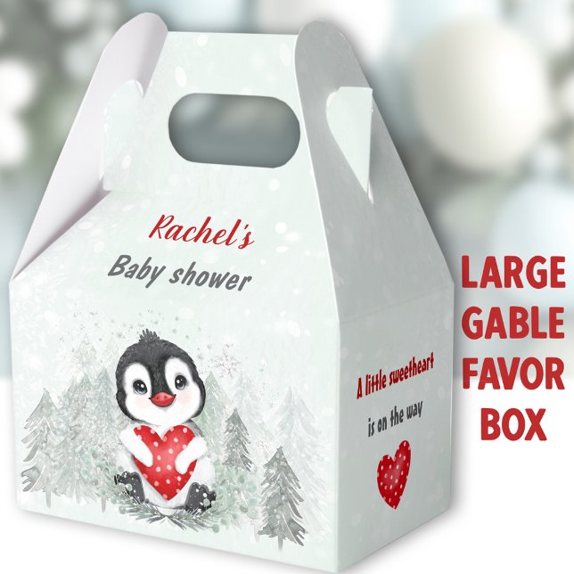Ballotins Valentines d'hiver Penguin Boy Baby shower grand (Penguin Boy Large Gable Favor Boxes - You can choose from 3 sizes of these gable favor boxes )