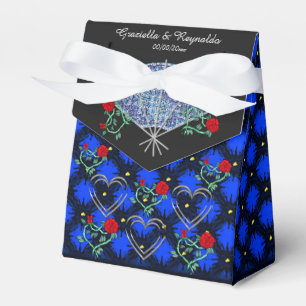 Ballotins Ventilateurs bleus, Coeurs argentés et Roses rouge