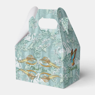 Ballotins Verres de soie verte Sage & fleurs de flamants