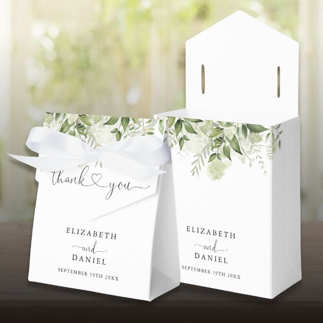 Ballotins Vert moderne Floral Heart Mariage Script (Modern Greenery Floral Heart Script Wedding Favor Boxes)