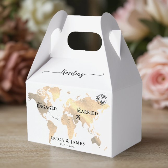 Ballotins Voyage de Engagé à Marié Carte d'Or (Traveling from Engaged to Married Gold Map Favor Boxes
)