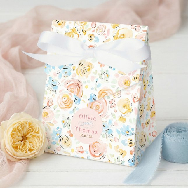Ballotins Whimsical Cute Hand Drawn Pastel Flowers Wedding (Whimsical Floral Pattern Pastel Favor Box for Wedding)