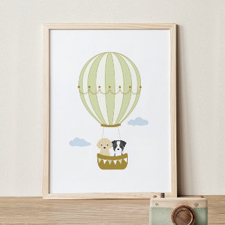 Ballotte à air chaud vert avec puppies Poster de p