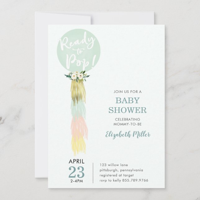 Ballotte bleue avec invitation Baby shower Tassel (Devant)
