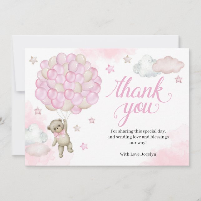 Ballotte rose Teddy Ours Baby shower Merci voiture (Devant)