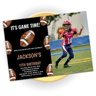 Balls Black Football Geburtstagseinladungen mit Fo Einladung