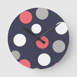 Balls Circles Muster Grau Weiße Korallen Pink Runde Wanduhr