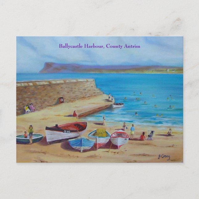 Ballycastle Harbour, Landkreis Antrim Ölmalerei vo Postkarte (Vorderseite)