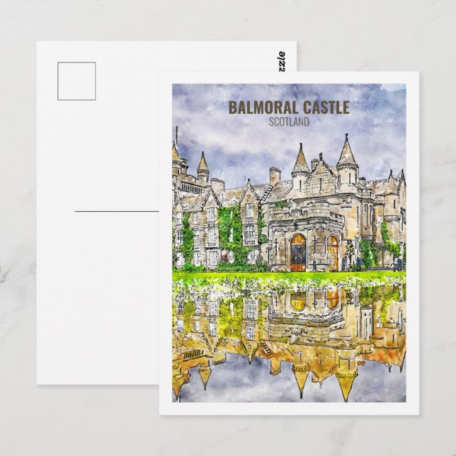 Balmoral Castle Schottland Reisen Wasserfarben Ske Postkarte (Vorne/Hinten)