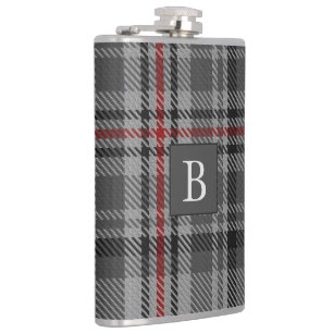 BALMORAL Gray TARTAN Letter Monogram (kann bearbei Flachmann