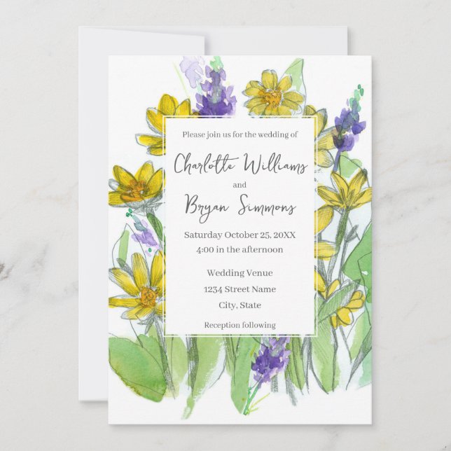 Balsam Lupines Wildflowers Watercolor Wedding Einladung (Vorderseite)