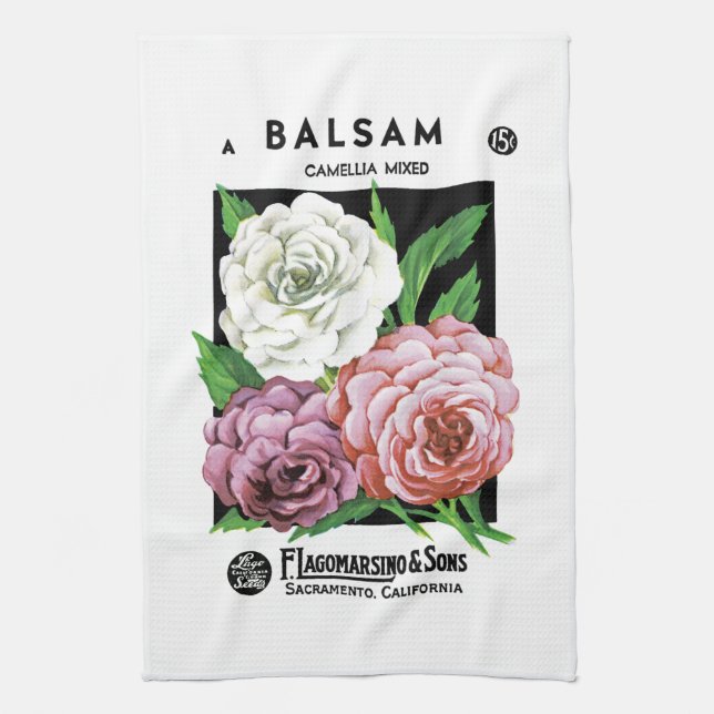Balsam Seed Packet Label Geschirrtuch (Vertikal)