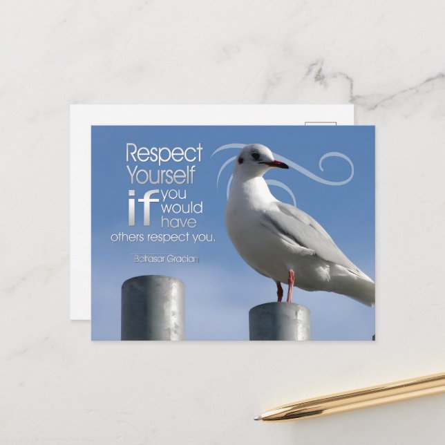 Baltasar Gracian Inspiration Zitat "Respekt" Postkarte (Vorderseite/Rückseite Beispiel)