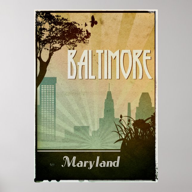 Baltimore Art déco Design City Poster illustration (Devant)