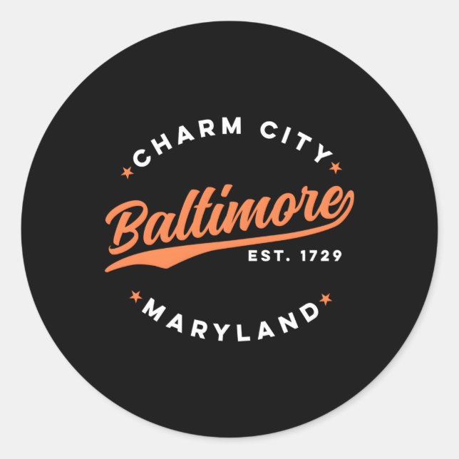 Baltimore Charm City Maryland Red White Text Runder Aufkleber (Vorderseite)