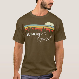 Baltimore Girl Retro Sunset City Skyline T-Shirt