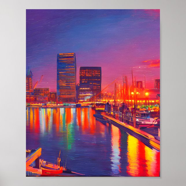 Baltimore Innenhafen bei Nacht Poster (Vorne)