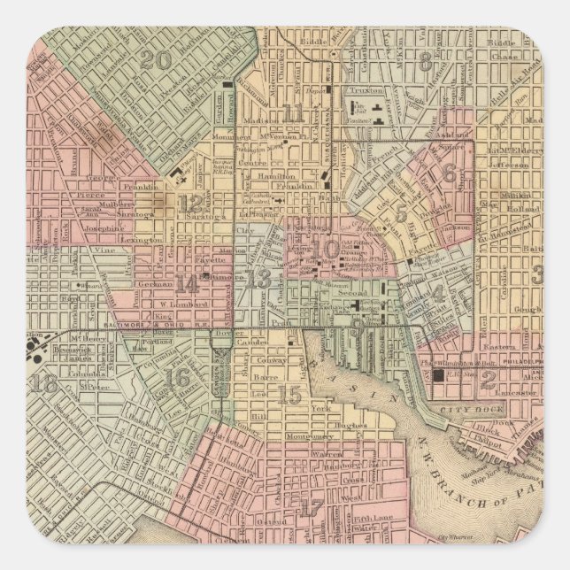 Baltimore Karte von Mitchell Quadratischer Aufkleber (Vorderseite)