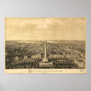 Baltimore Maryland 1862 Antique Panorama Karte Poster