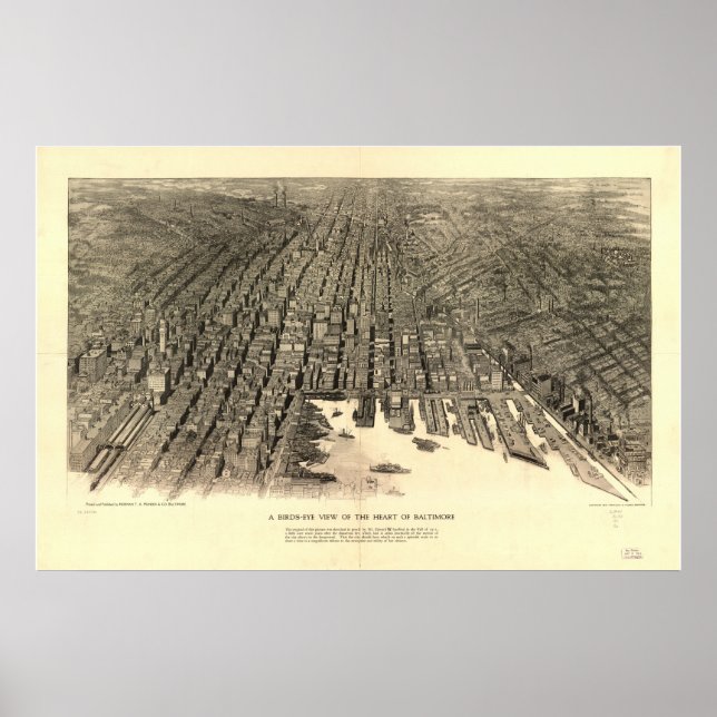 Baltimore Maryland 1912 Antique Panoramabalkarte Poster (Vorne)