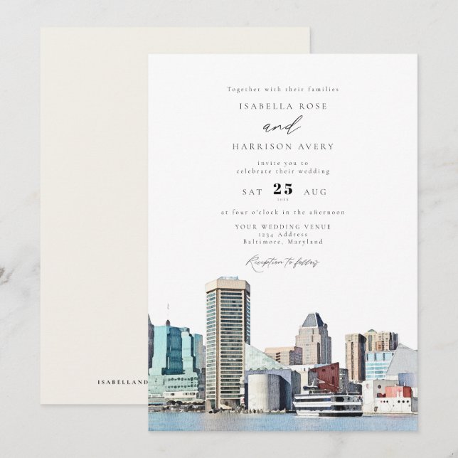 BALTIMORE MARYLAND Aquarell Illustration Hochzeit Einladung (Vorne/Hinten)