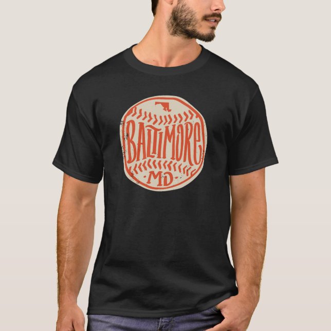 Baltimore Maryland Baseball - Handgezeichneter Typ T-Shirt (Vorderseite)