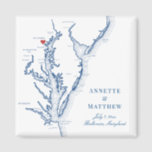 Baltimore Maryland Chesapeake Bay Map Wedding Magnet<br><div class="desc">Schnelle und einfache Bestellung! Diese Baltimore Maryland Kartenmagnete machen aus Maryland Gastgeschenke Hochzeiten,  die Sie in Ihre Baltimore Hochzeit in Urlaubsort Willkommenstaschen aufnehmen können. Bewegen Sie das Herz,  indem Sie unter "Anpassen" auf "Bearbeiten mit dem Designwerkzeug" klicken. Mit einer Karte von Chesapeake Bay mit Artwork by Coastal Map Designs</div>