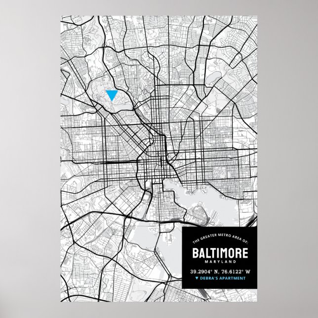 Baltimore, Maryland City Map + Ihre Lage markieren Poster (Vorne)