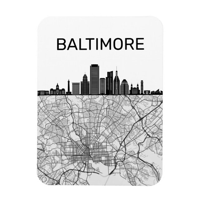 Baltimore Maryland City Skyline mit Karte Magnet (Vertikal)