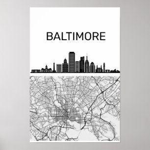 Baltimore Maryland City Skyline mit Karte Poster