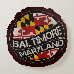 Baltimore Maryland Fahne Grunge Rundkissen Rundes Kissen