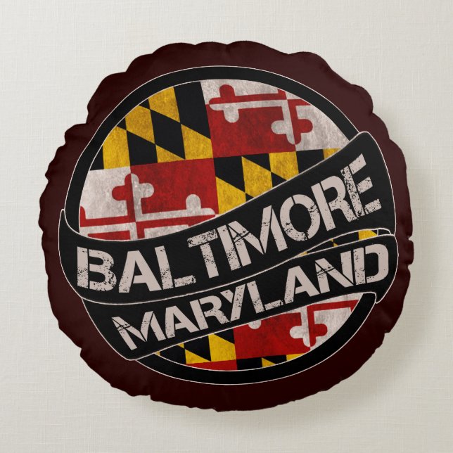Baltimore Maryland Fahne Grunge Rundkissen Rundes Kissen (Vorderseite)