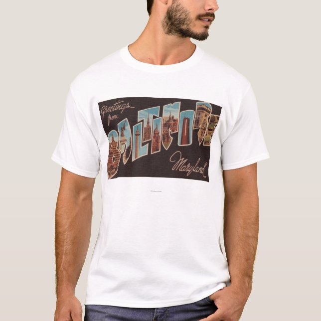Baltimore, Maryland - große Buchstabe-Szenen 3 T-Shirt (Vorderseite)