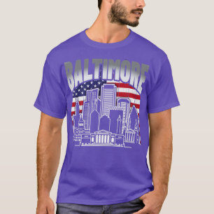 Baltimore Maryland Skyline American Flag T-Shirt