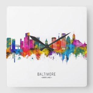Baltimore Maryland Skyline Quadratische Wanduhr