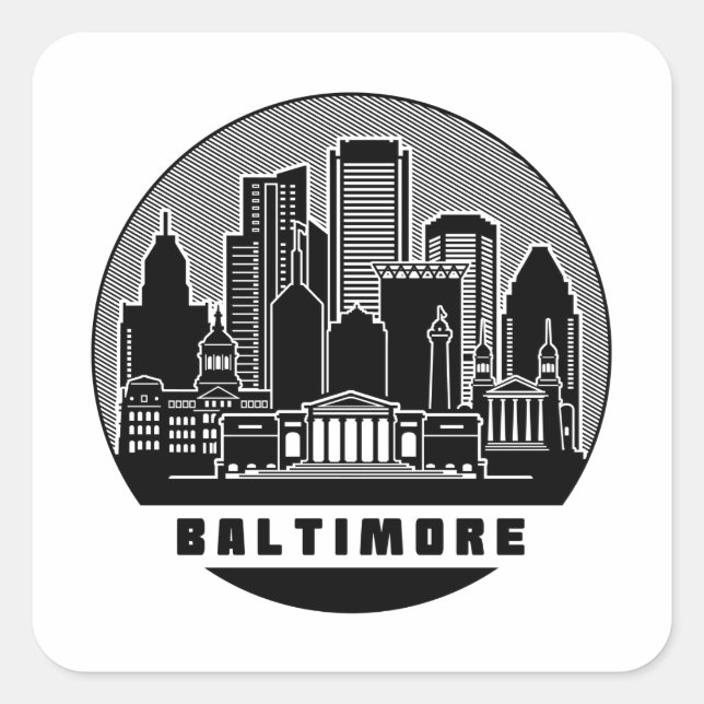 Baltimore Maryland Skyline Quadratischer Aufkleber (Vorderseite)