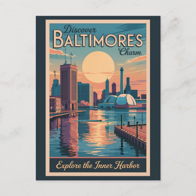 Baltimore Maryland Skyline Reisen Vintag Postkarte (Vorderseite)