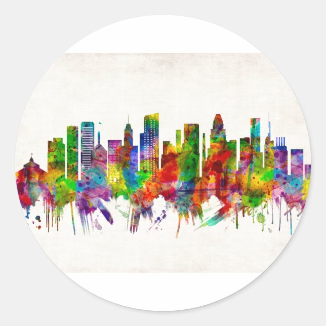 Baltimore Maryland Skyline Runder Aufkleber (Vorderseite)