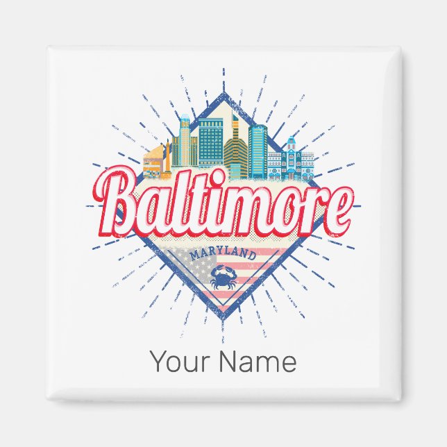 Baltimore Maryland United Staaten Skyline Vintag Magnet (Vorne)